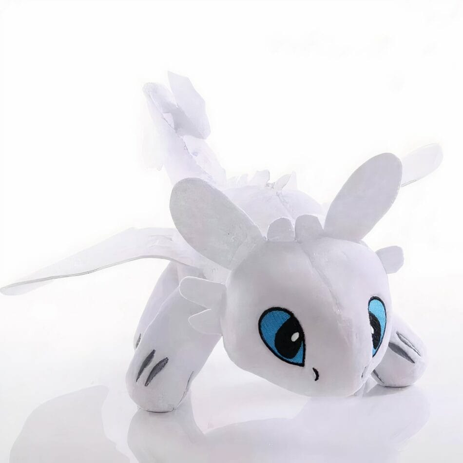 Knuffel Draak Furie Éclair Zacht Witte Lijf Met Glinsterende Schubben De Knuffel