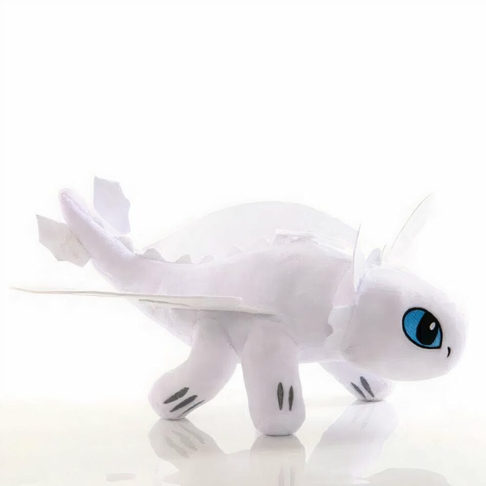Knuffel Draak Furie Éclair Zacht Witte Lijf Met Glinsterende Schubben De Knuffel