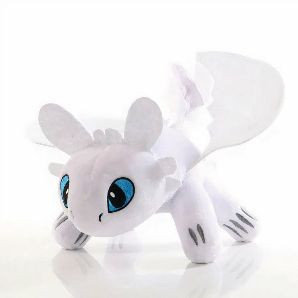 Knuffel Draak Furie Éclair Zacht Witte Lijf Met Glinsterende Schubben De Knuffel