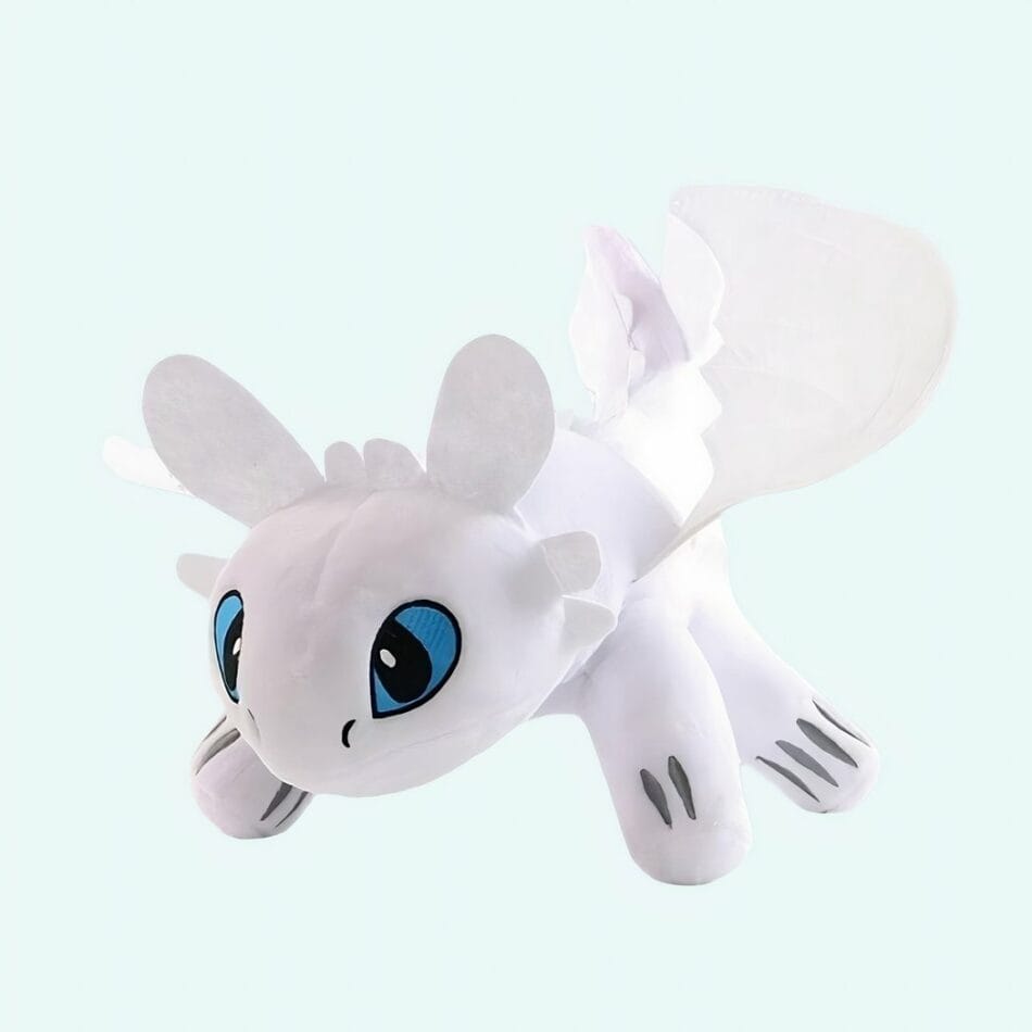 Knuffel Draak Furie Éclair Zacht Witte Lijf Met Glinsterende Schubben De Knuffel