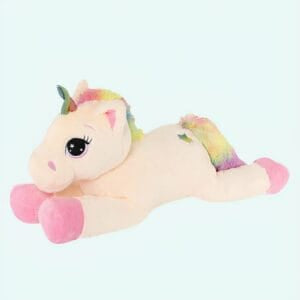 Knuffel Eenhoorn Blauw Regenboog Manen en Staart Zacht 80 cm De Knuffel