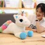 Knuffel Eenhoorn Blauw Regenboog Manen en Staart Zacht 80 cm De Knuffel