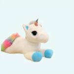 Knuffel Eenhoorn Blauw Regenboog Manen en Staart Zacht 80 cm De Knuffel