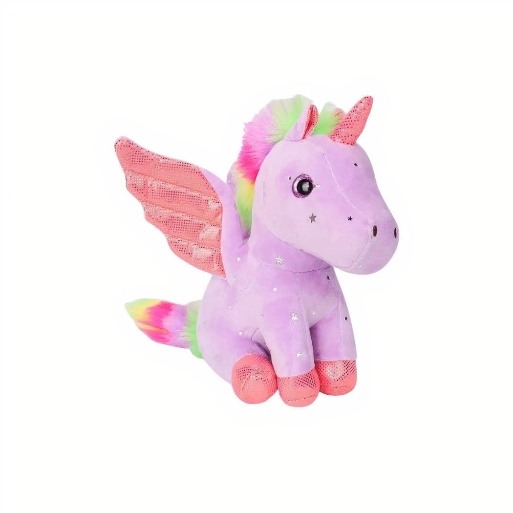 Knuffel Eenhoorn Met Glinsterende Vleugels En Regenboogmanen De Knuffel paars