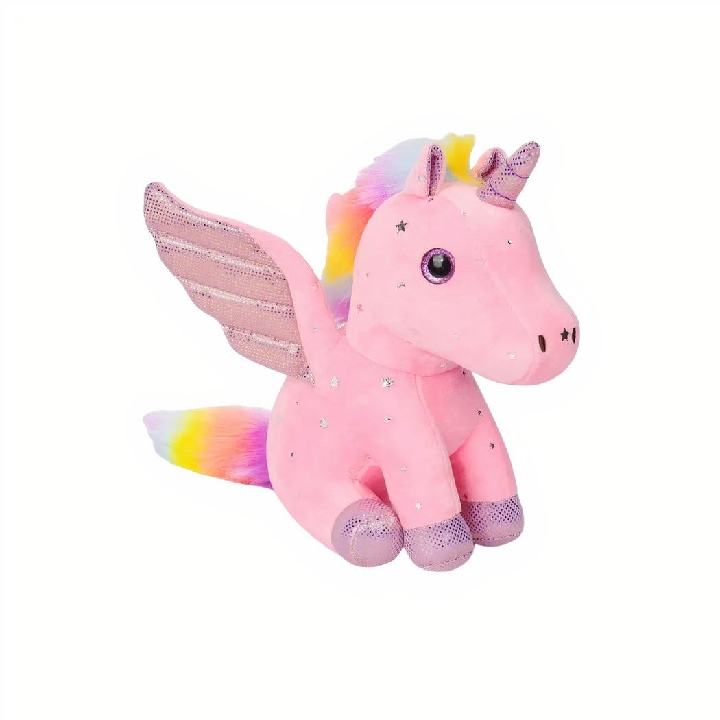 Knuffel Eenhoorn Met Glinsterende Vleugels En Regenboogmanen De Knuffel roze