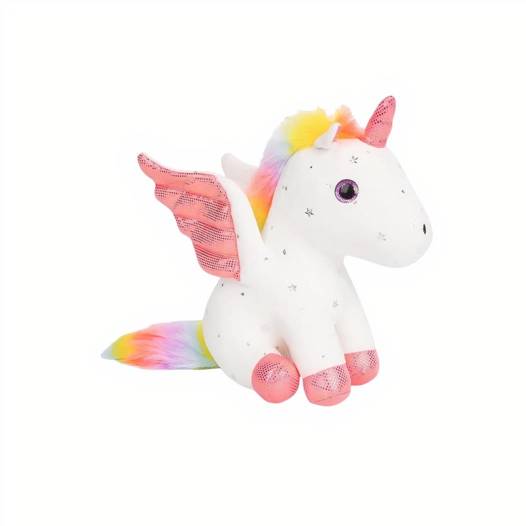 Knuffel Eenhoorn Met Glinsterende Vleugels En Regenboogmanen De Knuffel wit