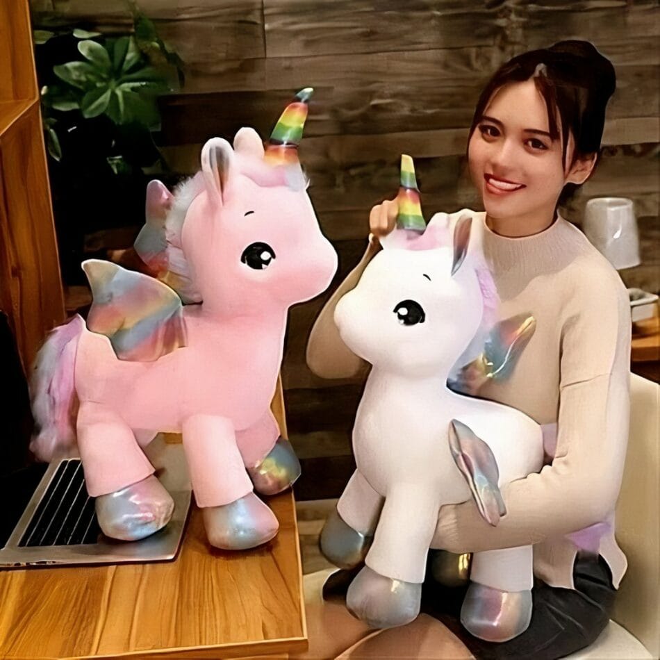 Knuffel Eenhoorn Regenboog Kleurrijk 80 Cm Hoog Zachte Stof De Knuffel