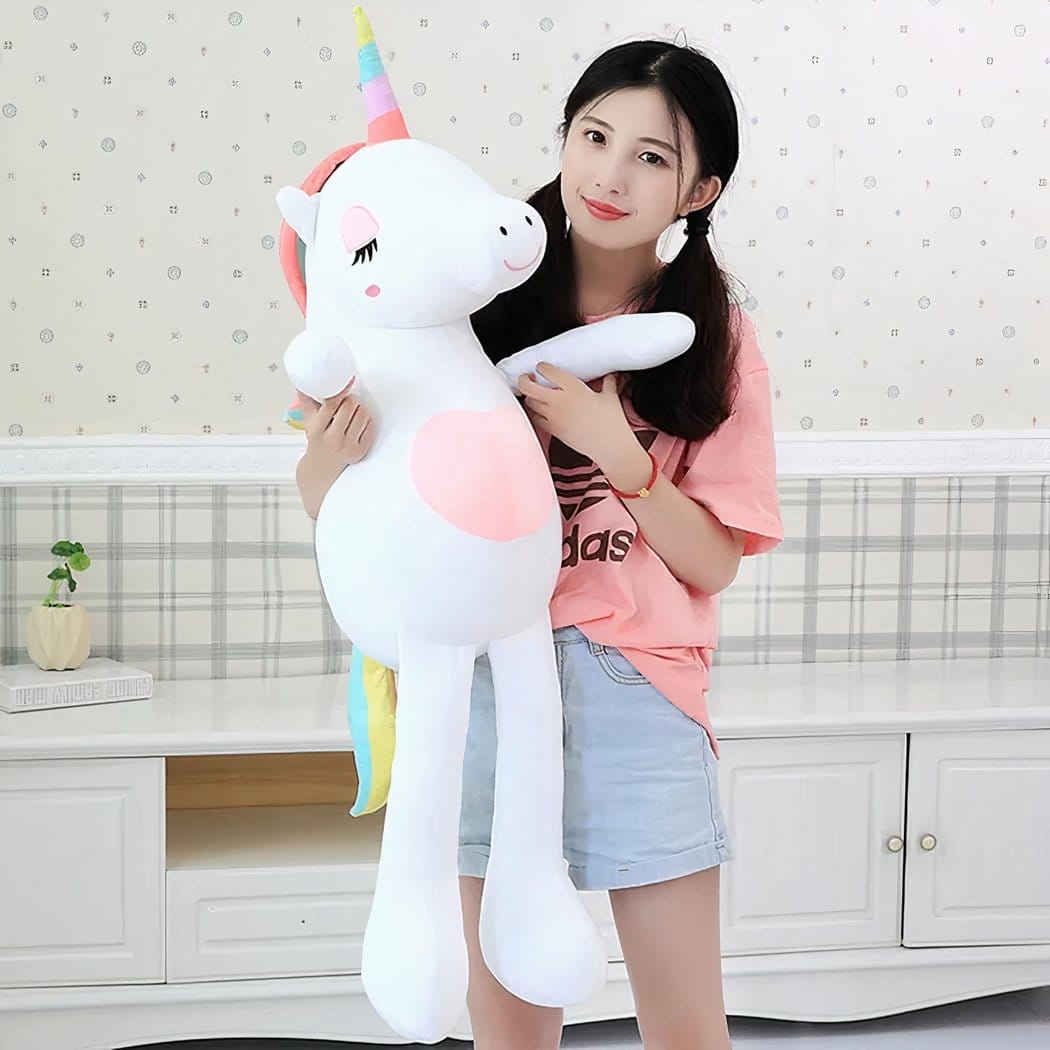 Knuffel Eenhoorn XXL Zachte Zijdeachtige Vacht Pastel Blau Roze Wit De Knuffel 110cm / wit