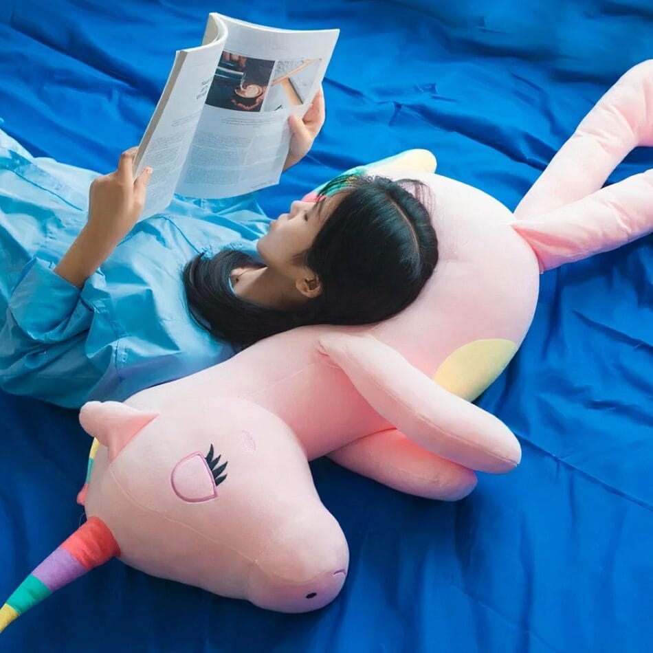 Knuffel Eenhoorn XXL Zachte Zijdeachtige Vacht Pastel Blau Roze Wit De Knuffel