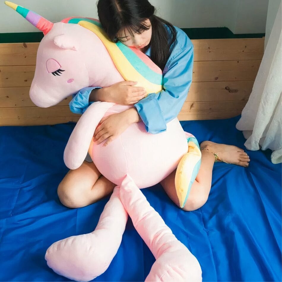 Knuffel Eenhoorn XXL Zachte Zijdeachtige Vacht Pastel Blau Roze Wit De Knuffel
