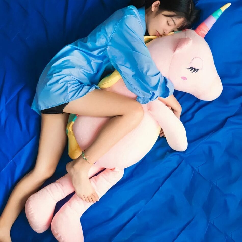 Knuffel Eenhoorn XXL Zachte Zijdeachtige Vacht Pastel Blau Roze Wit De Knuffel