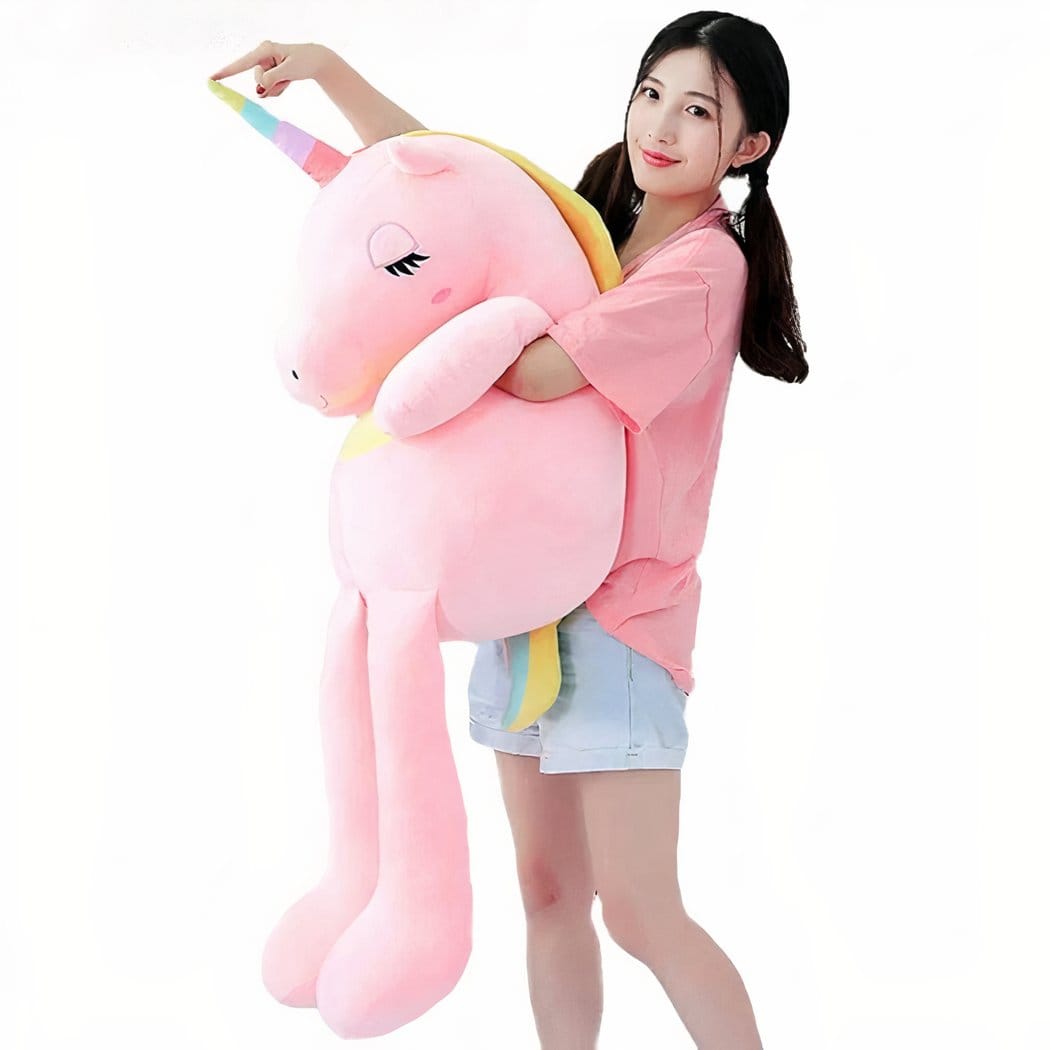 Knuffel Eenhoorn XXL Zachte Zijdeachtige Vacht Pastel Blau Roze Wit De Knuffel 110cm / roze