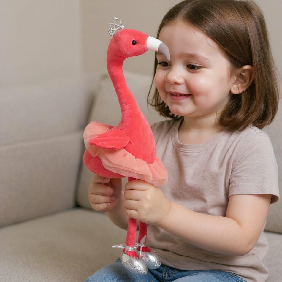 Knuffel Flamingo Roze Met Diamantenkroon, Tutu En Zilveren Schoentjes De Knuffel