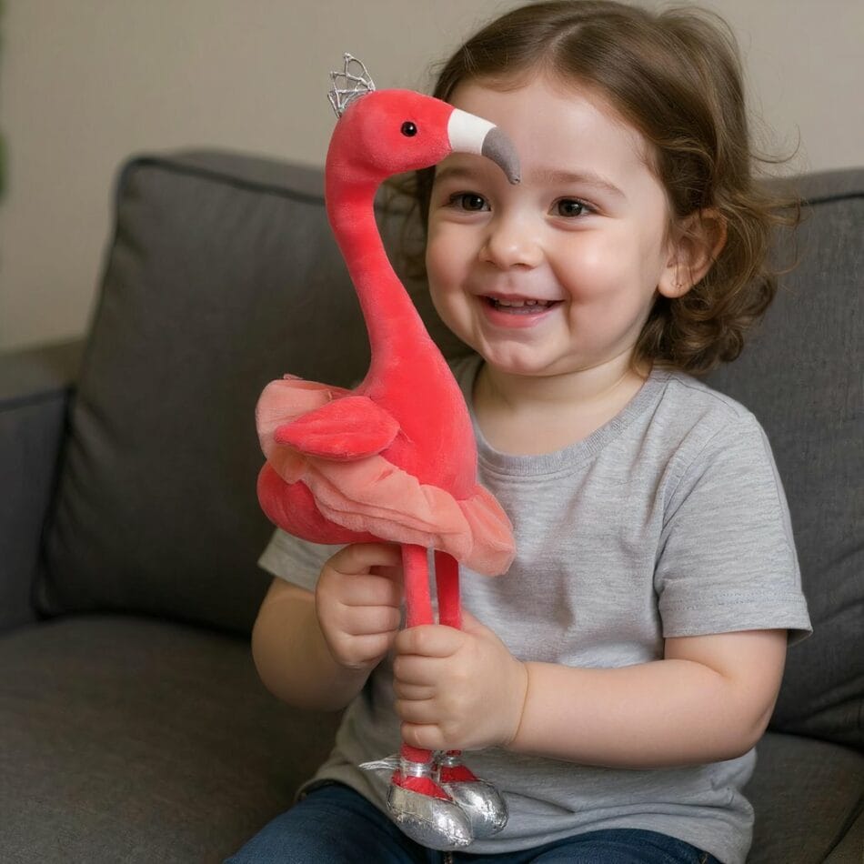 Knuffel Flamingo Roze Met Diamantenkroon, Tutu En Zilveren Schoentjes De Knuffel