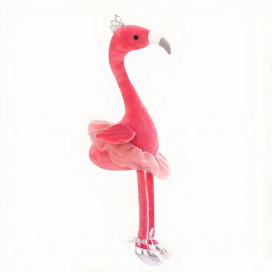 Knuffel Flamingo Roze Met Diamantenkroon, Tutu En Zilveren Schoentjes De Knuffel