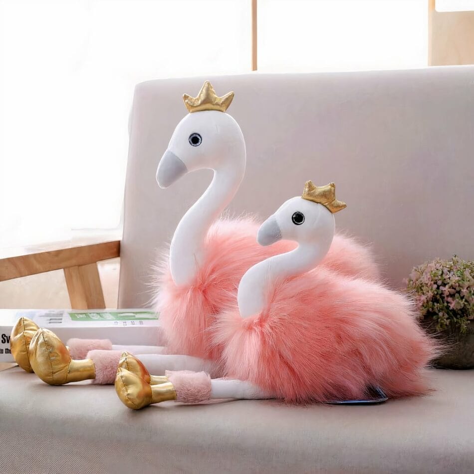 Knuffel Flamingo Roze Met Lang Haar Decoratieve Knuffel De Knuffel