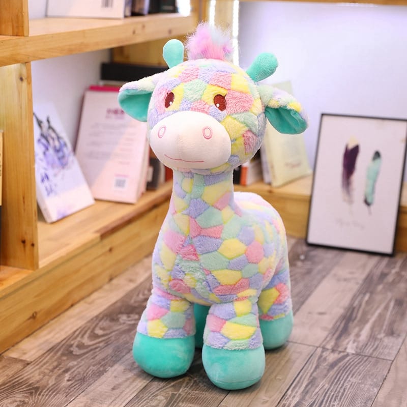 Knuffel Giraf Regenboog 30 cm Zacht met Stippenpatroon De Knuffel