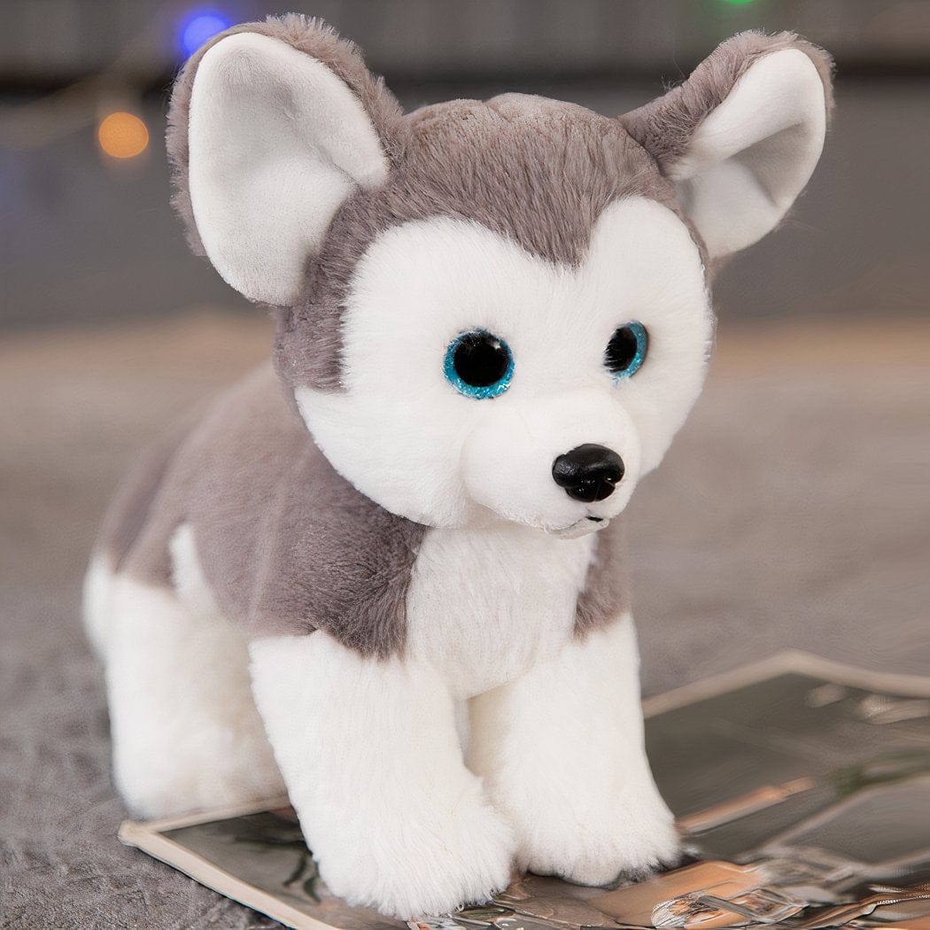 Knuffel Hond Husky Grijs Met Zachte Vacht En Kunststof Ogen De Knuffel
