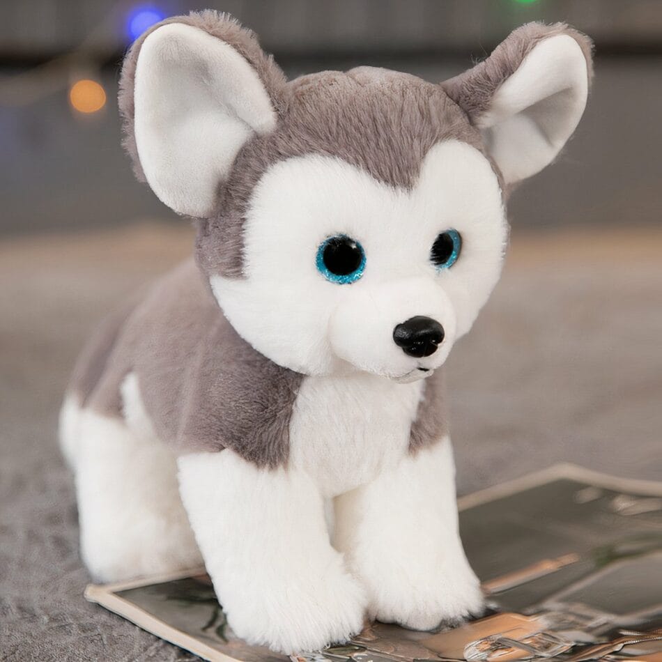 Knuffel Hond Husky Grijs Met Zachte Vacht En Kunststof Ogen De Knuffel