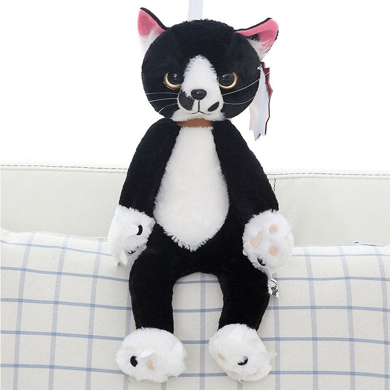 Knuffel Kat Zwart Wit Zittend 60 Cm Ultra Zacht Metgezel De Knuffel