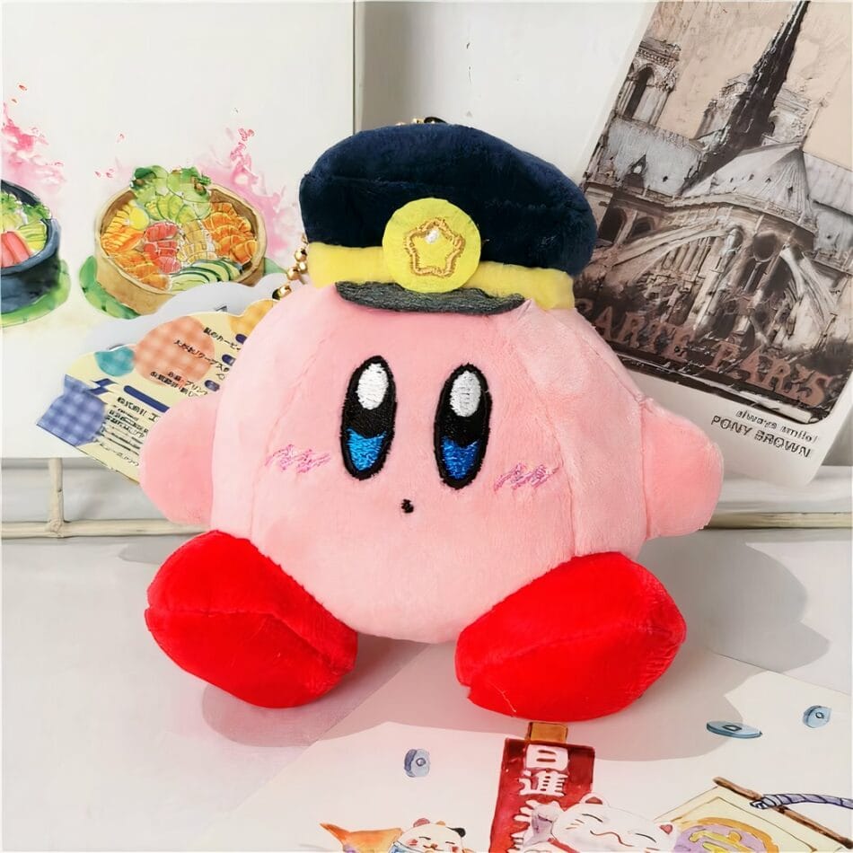 Knuffel Kirby Met Képi Marin Uniform Zacht Pluche Gouden Knopen De Knuffel