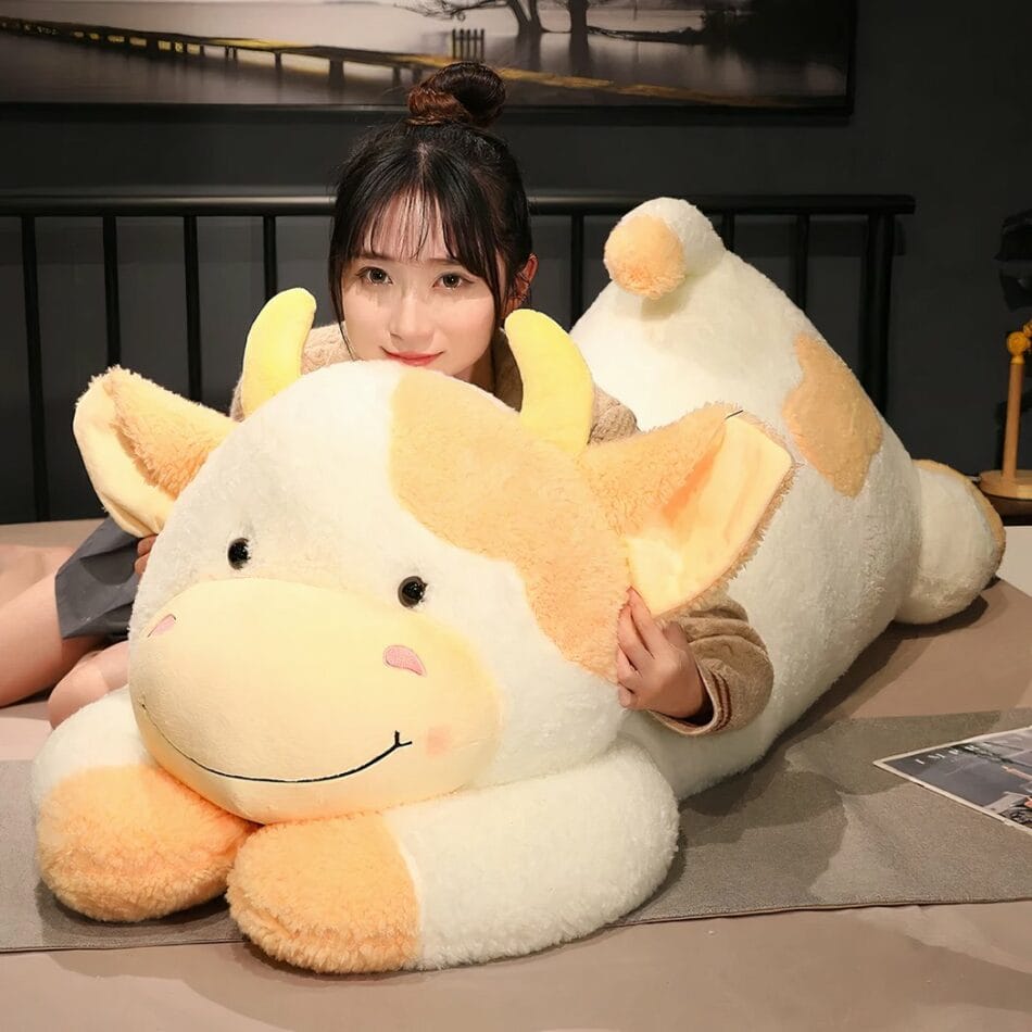 Knuffel Koe Schattig Reuzen 90 cm Met Bruine Hoorns De Knuffel