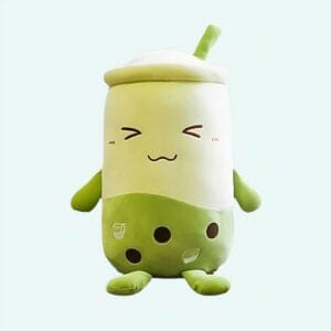Knuffel Konijn Bubble Tea Geborduurde Ogen Strikje Compact Formaat De Knuffel