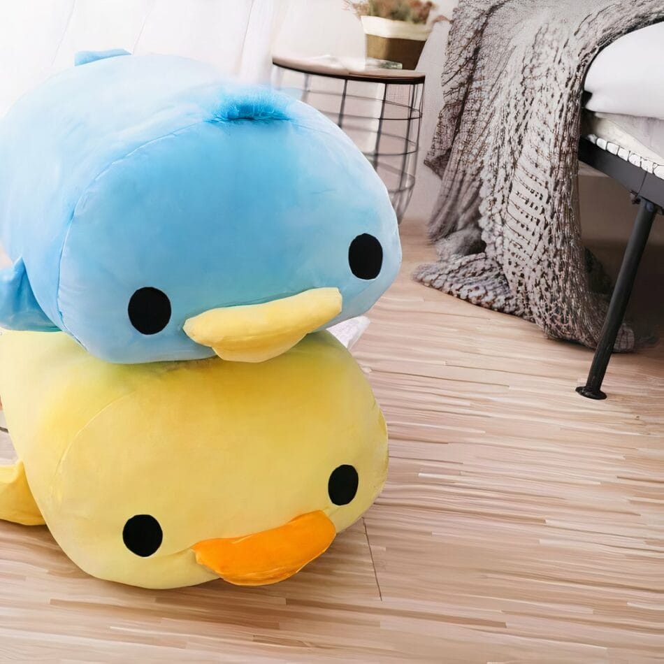 Knuffel Kussen Eend Liggend In Twee Kleuren Ultra Zacht Katoen De Knuffel