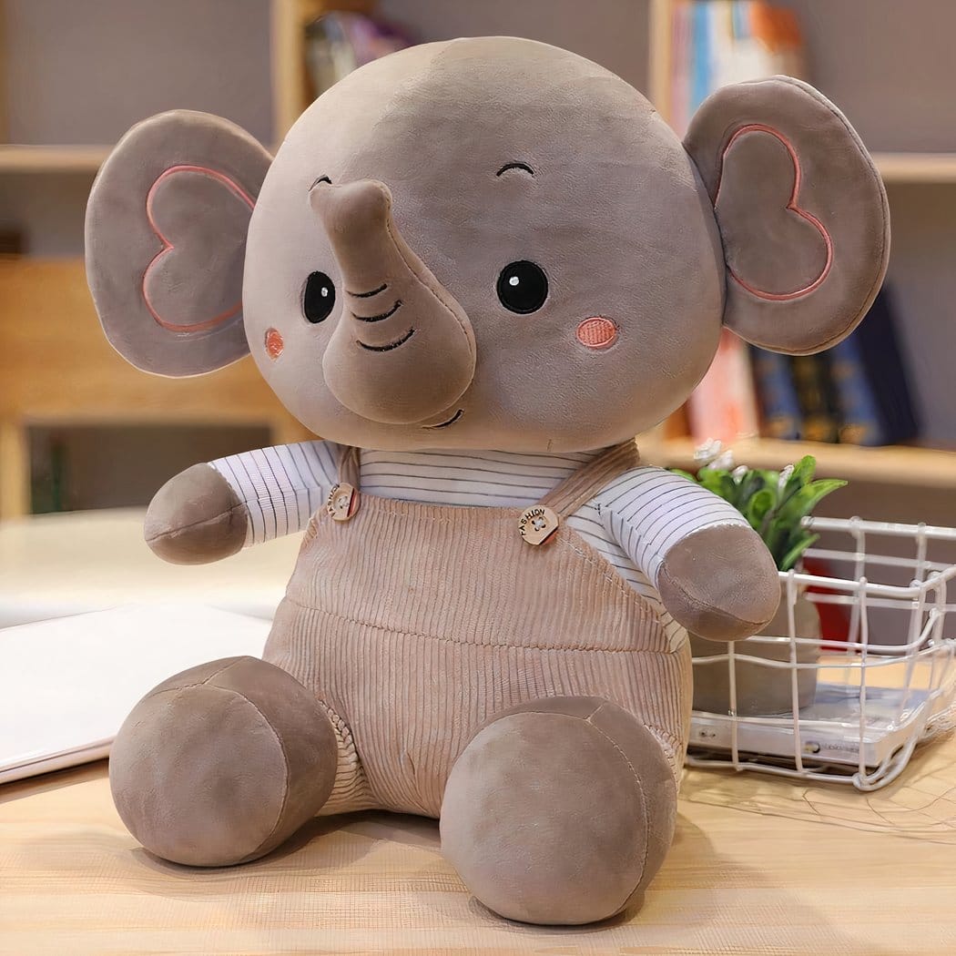 Knuffel Olifant Met Kleurrijke Tuinbroek Zachte Pluche De Knuffel 23cm / bruin