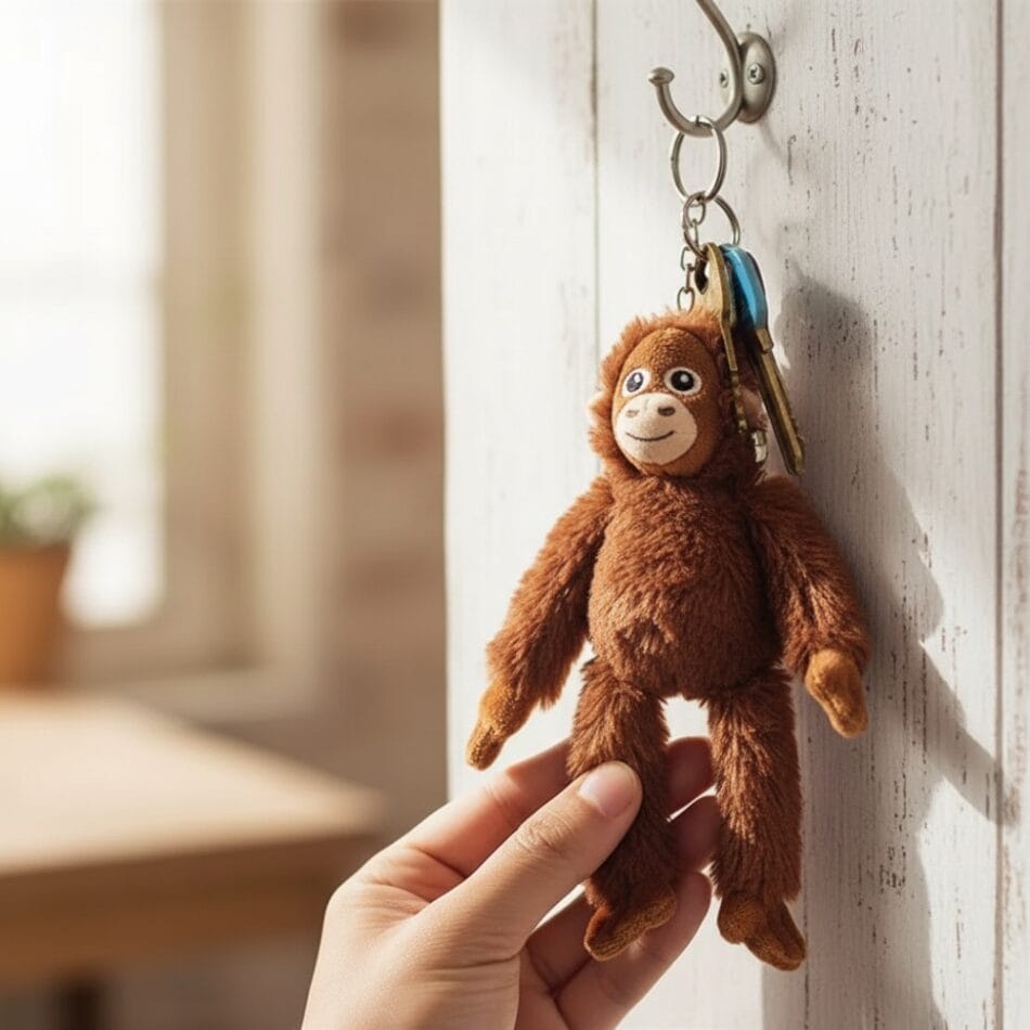 Knuffel Orang-Oetan Sleutelhanger Voor Schooltas En Pennenzak De Knuffel