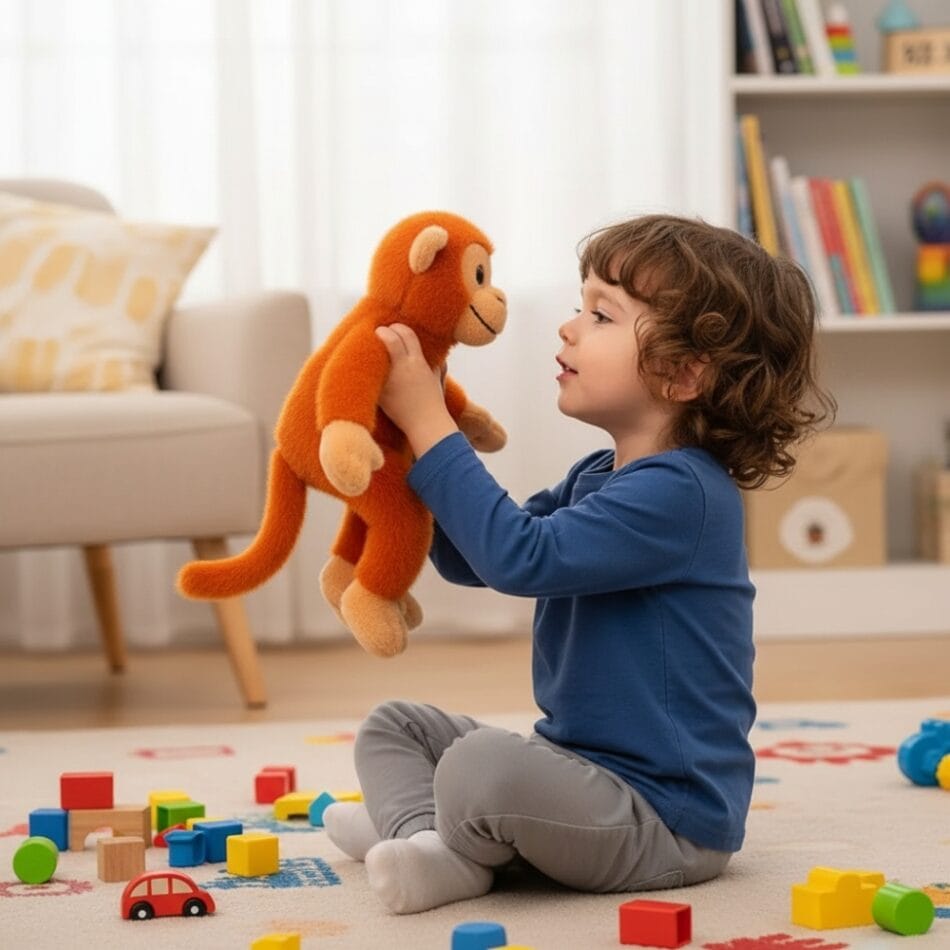 Knuffel Orang-Outan Mignon Met Oranje-Rode Vacht En Gouden Ogen De Knuffel