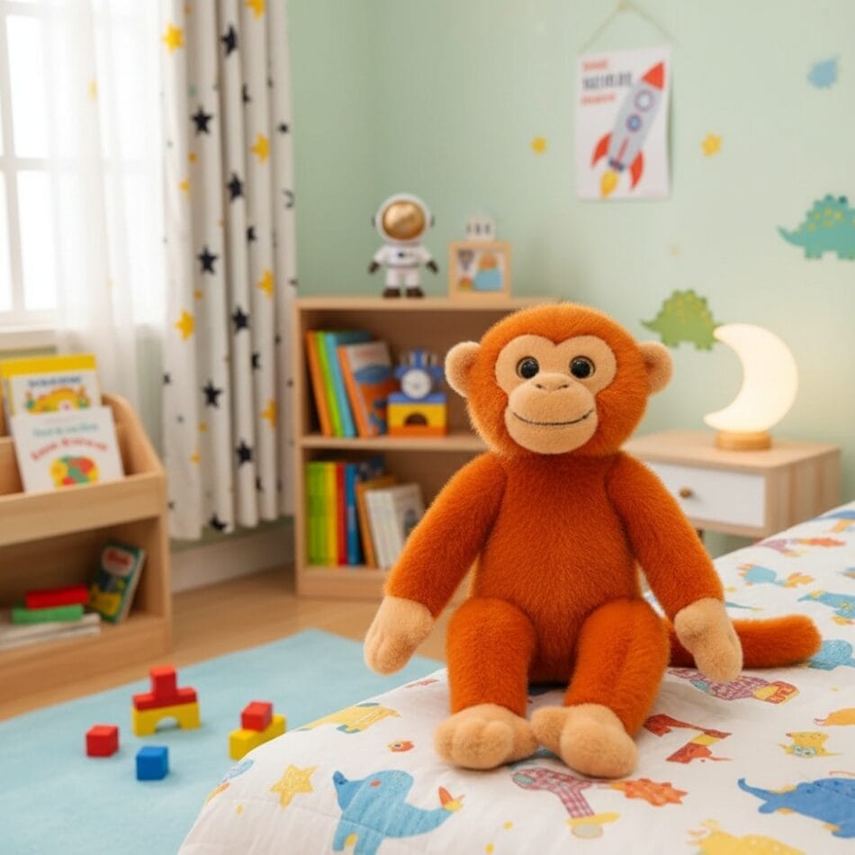 Knuffel Orang-Outan Mignon Met Oranje-Rode Vacht En Gouden Ogen De Knuffel