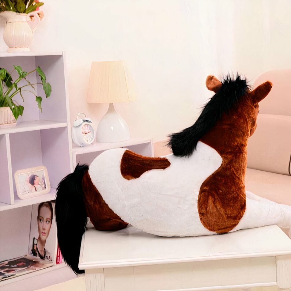 Knuffel Paard Wit Bruin Zadel met Sprankelende Ogen De Knuffel
