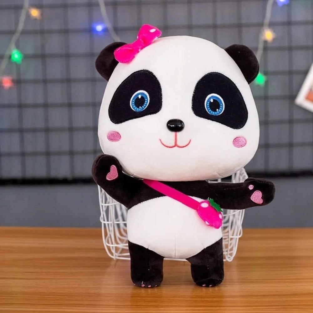 Knuffel Panda Baby Bus Roze 22 cm met Blauwe Ogen De Knuffel