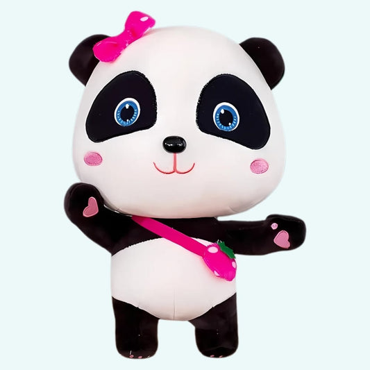 Knuffel Panda Baby Bus Roze 22 cm met Blauwe Ogen De Knuffel