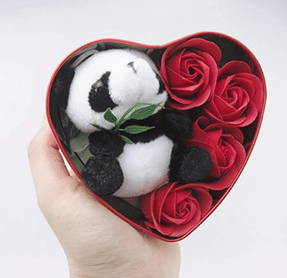 Knuffel Panda Geschenkset met Rode Saint Valentin Coffret en Rozen De Knuffel