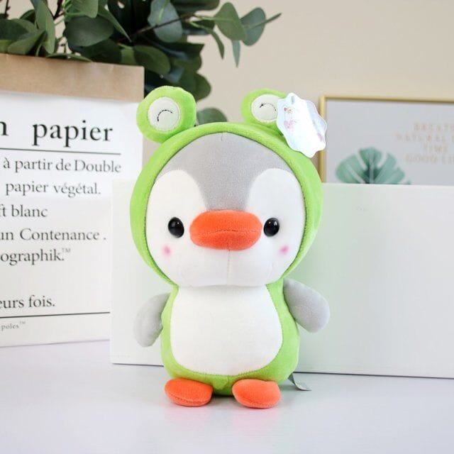 Knuffel Pinguïn in Kikkerkostuum Zacht Speelknuffel De Knuffel