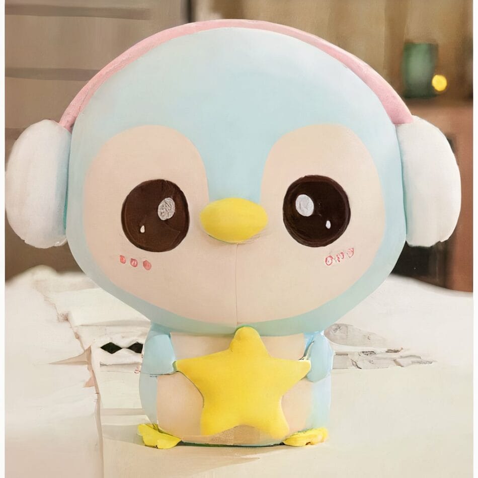 Knuffel Pinguïn Lichtblauw Met Oorbescherming En Zachte Vacht De Knuffel