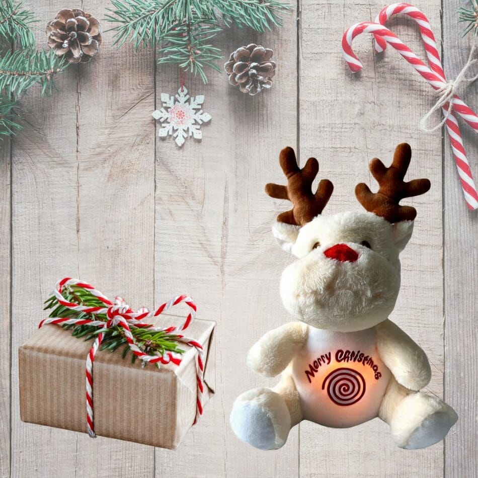 Knuffel Rendier Wit of Bruin Ademend met Slaapliedjes Kerst De Knuffel