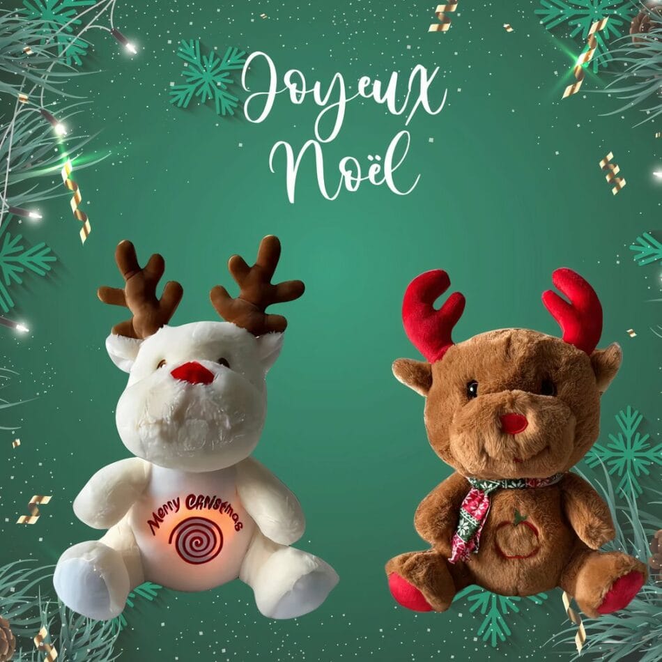 Knuffel Rendier Wit of Bruin Ademend met Slaapliedjes Kerst De Knuffel