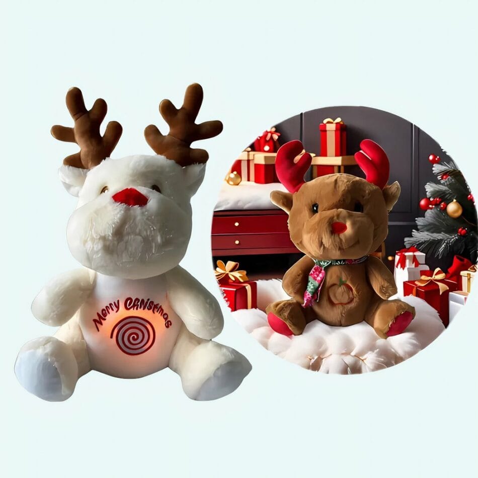 Knuffel Rendier Wit of Bruin Ademend met Slaapliedjes Kerst De Knuffel