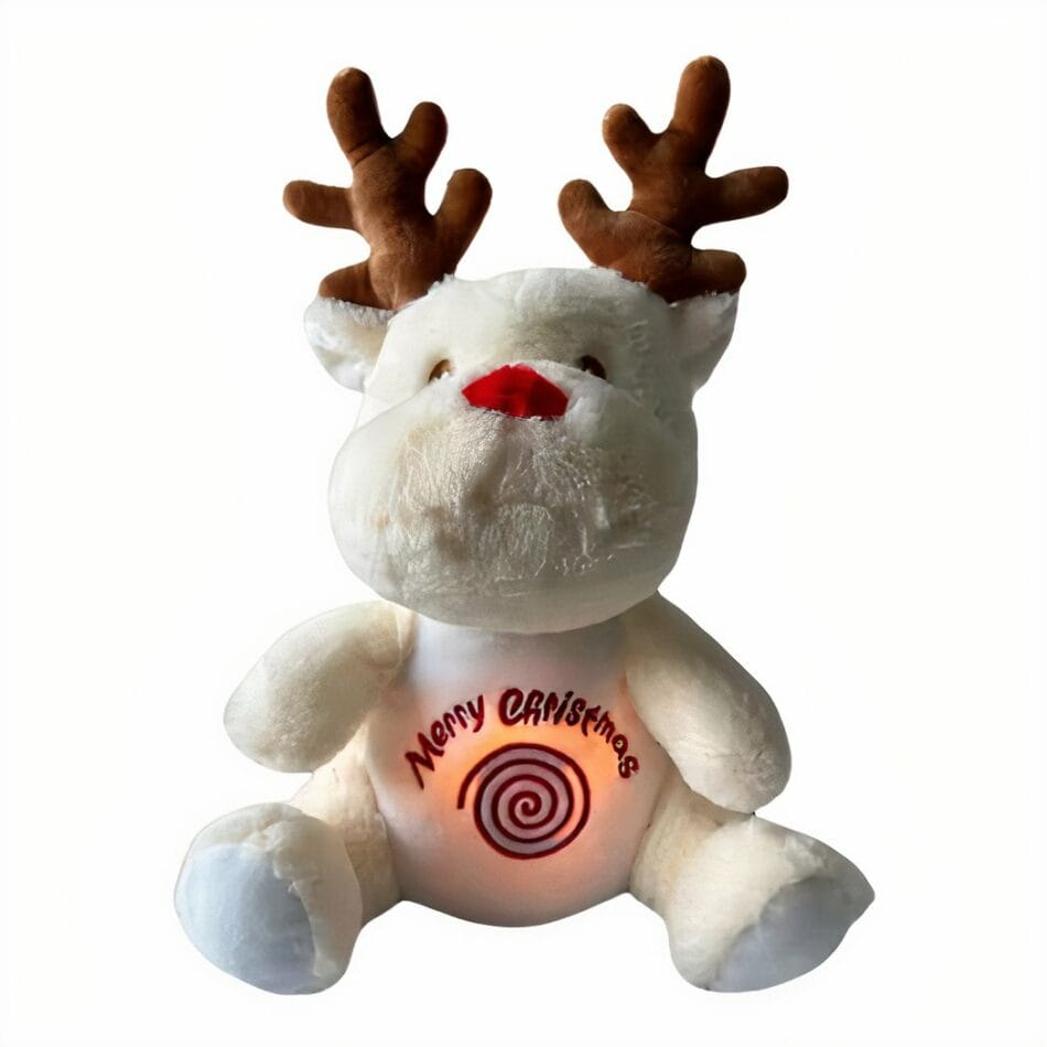 Knuffel Rendier Wit of Bruin Ademend met Slaapliedjes Kerst De Knuffel
