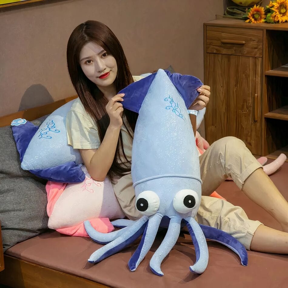 Knuffel Reuzen Octopus Calamar 70 Tot 130 Cm Blauw Of Roze De Knuffel