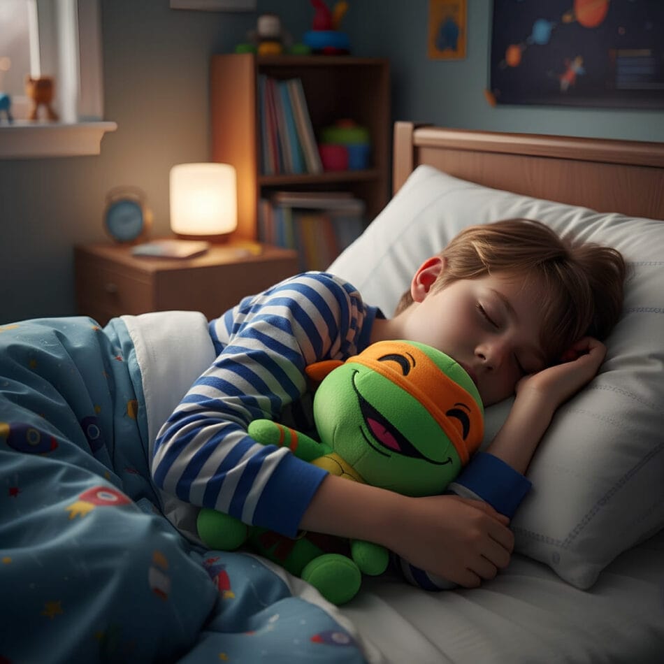 Knuffel Schildpad Ninja Met Glimlach En Felgekleurde Bandana De Knuffel