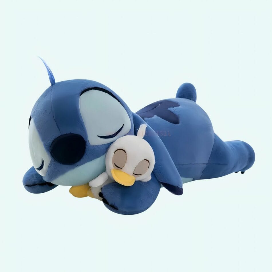 Knuffel Stitch Liggend Met Eendje Zachte Slaapknuffel De Knuffel