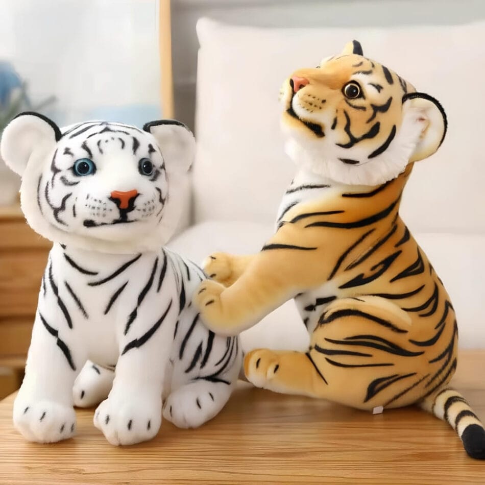 Knuffel Tijger Baby Bruin of Wit Met Ogen en Geborduurde Neus De Knuffel