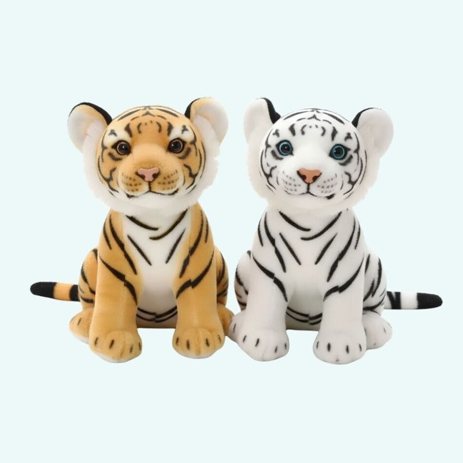 Knuffel Tijger Baby Bruin of Wit Met Ogen en Geborduurde Neus De Knuffel