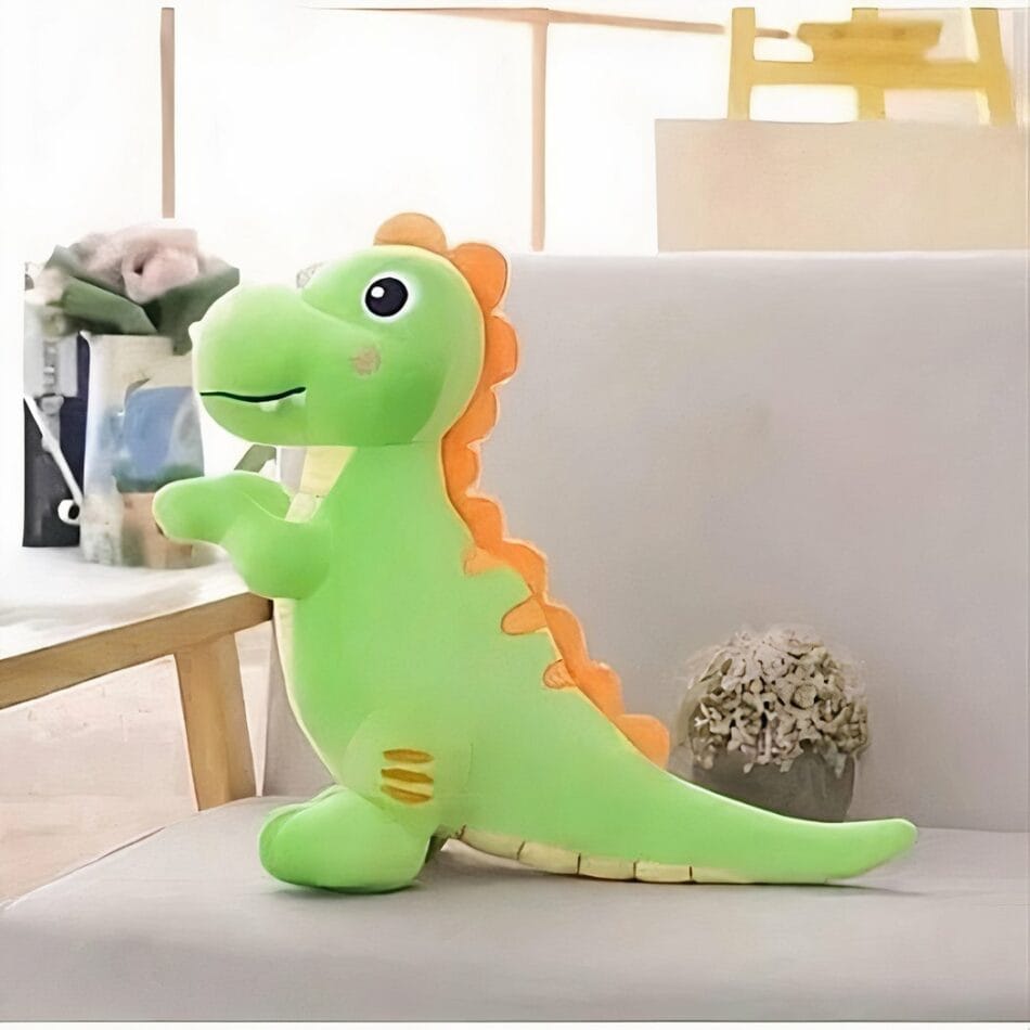 Knuffel Tyrannosaurus Rex Groen met Oranje Strepen Katoen De Knuffel