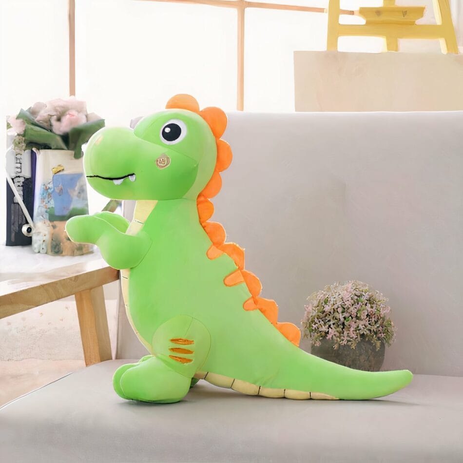 Knuffel Tyrannosaurus Rex Groen met Oranje Strepen Katoen De Knuffel