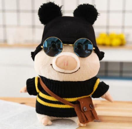 Knuffel Varken in Trui met Abeille Motief 25 cm Zacht Wit De Knuffel